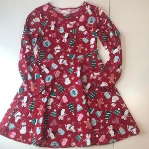 Red Holiday Dress with Playful Penguins Ice Skates Winter Print Girls M 7/8 NWOT